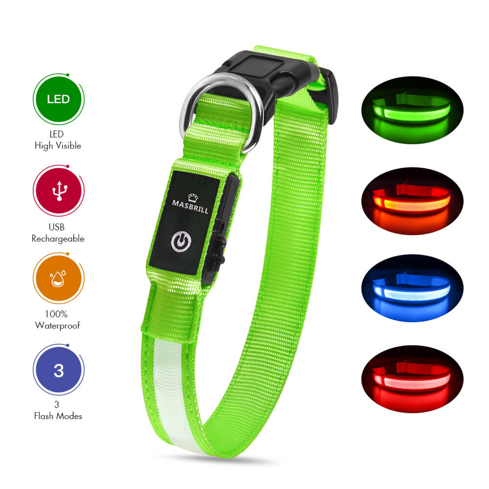 MASBRILL Rechargeable Waterproof LED Light-Up Dog Collar